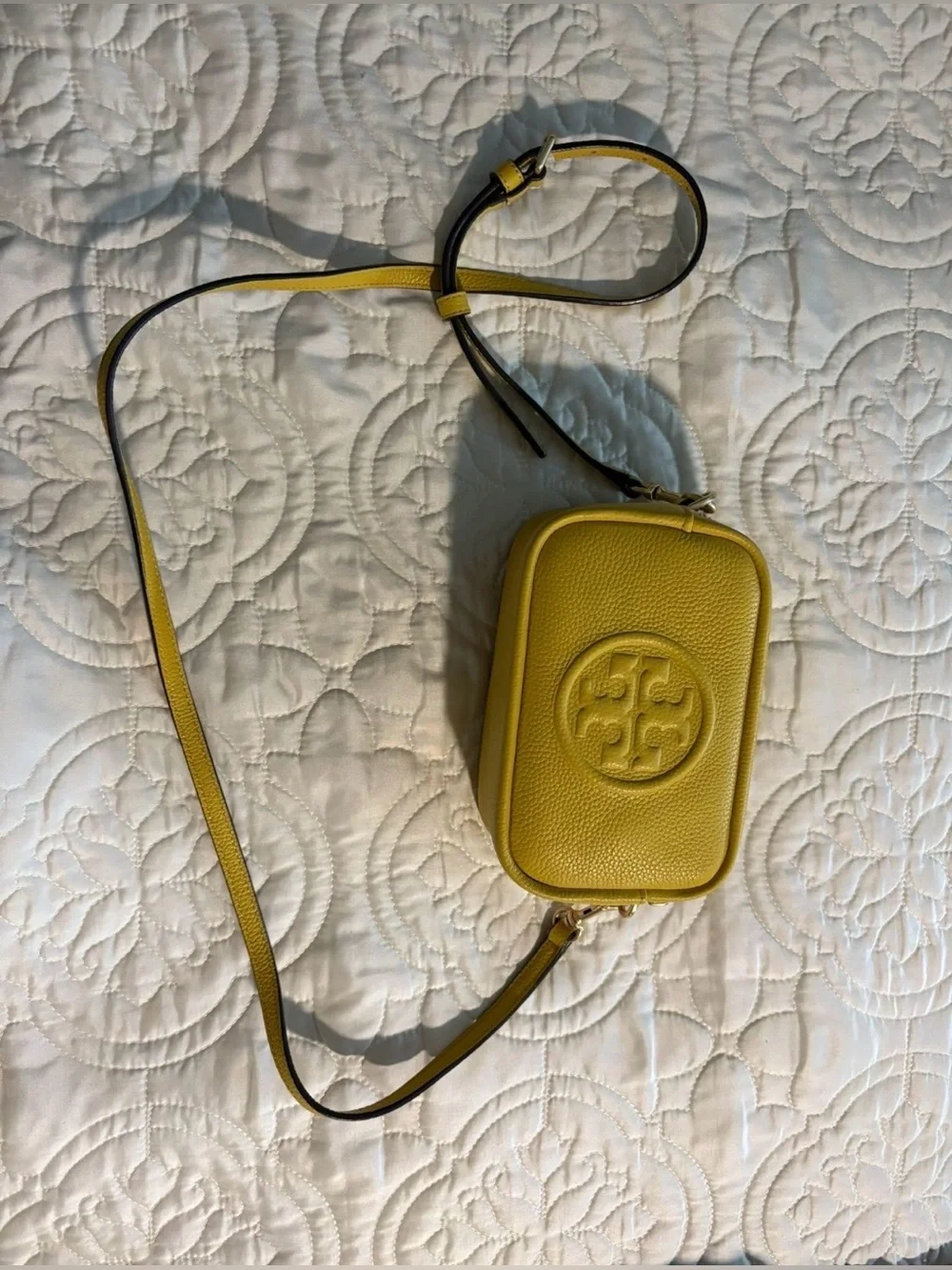 Tory Burch Yellow Pebbled Leather Crossbody Bag